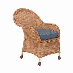 Photo 1 of allen + roth Serena Park Set of 2 Wicker Light Brown Steel Frame Stationary Dining Chair(s) with Blue Cushioned Seat
