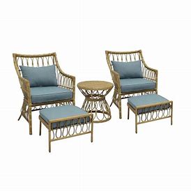 Photo 1 of *CHAIRS ONLY* Style Selections 5-Piece Woven Patio Conversation Set with Blue Cushions
