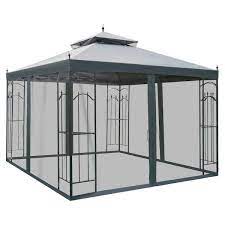 Photo 1 of 10 ft x 10 ft Grey Outdoor Patio Gazebo Canopy with Removable Mesh Curtains & Display Shelves
