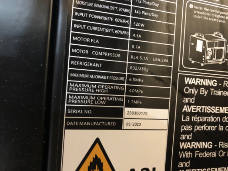 Photo 5 of *NEW* EDENDIRECT 145 pt. 6,000 sq.ft. Commercial Dehumidifier in White, Industrial Dehumidifier with Hose for Basement, Memory Starting
