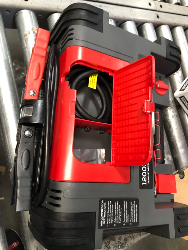 Photo 3 of *NEW* VECTOR 1200 Peak Amp Jump Starter, PPRH5V, Battery Booster, Dual Power Inverter, 120 PSI Air Compressor, USB Charging Port, Rechargeable