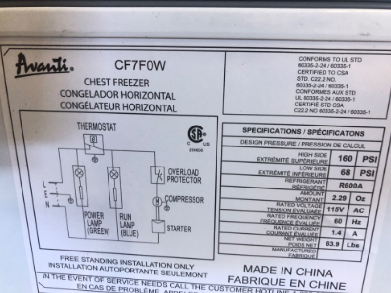 Photo 3 of *PARTS ONLY*
Avanti CF7F0W CF7F 7.0 cu. ft. Garage Ready Chest Freezer?, in White
