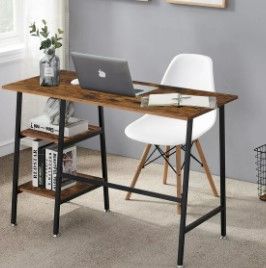 Photo 1 of VECELO Computer Writing Desk, Home Office Study Workstation with 2-Tier Shelves Storage, Rustic Brown