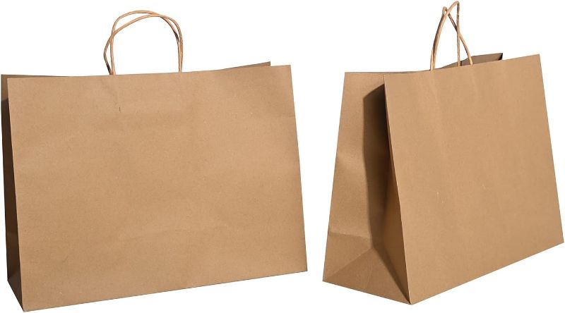 Photo 1 of Brothersbox Large Brown Paper Bags with Handles 100PCS Kraft Gift Bags Bulk, 16 * 6 * 12 Inch for Birthday Party Grocery Retail Shopping Business
