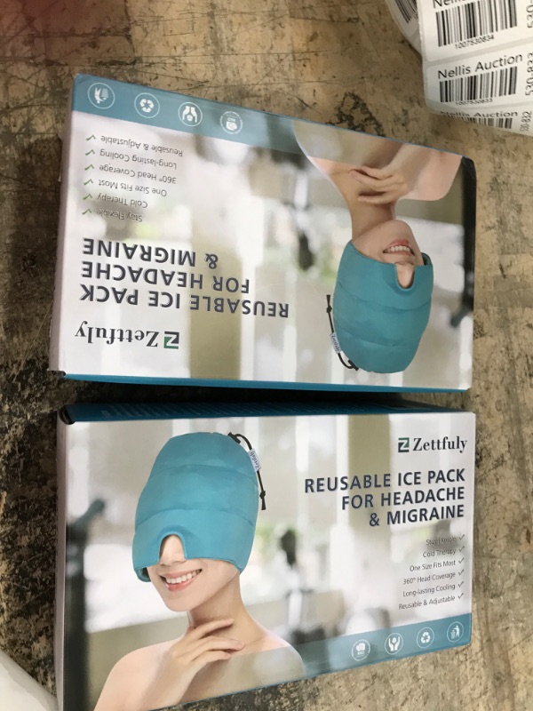 Photo 2 of 2-Zettfuly Headache Cap, Headache Ice Head Wrap, Stretchable Snug Headache Cap, Headache Ice Pack Head Wrap Cold Therapy Iceblue