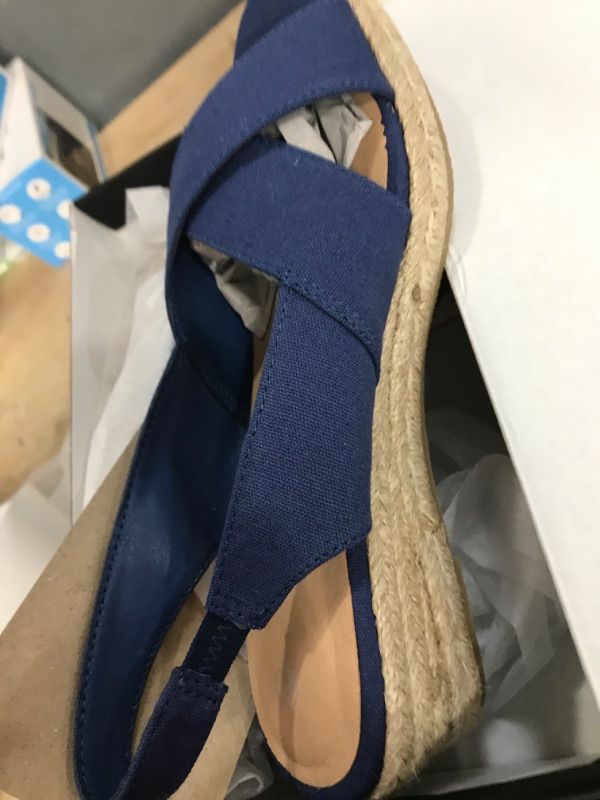 Photo 2 of (USED)mysoft Women's Espadrille Wedge Sandals Platform Slingback Criss Cross Low Wedges Slip On Open Toe Dress Summer Shoes 6  blue size 10