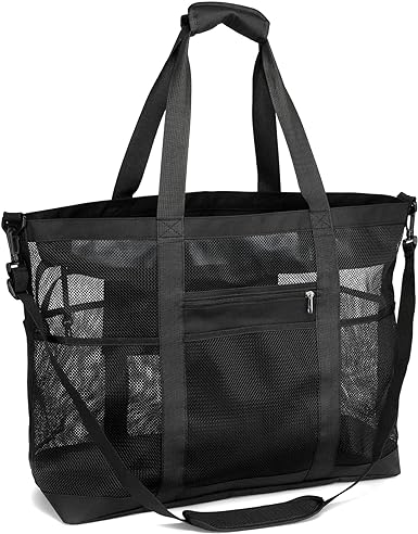 Photo 1 of  Beach Bag, Mesh Beach Bag Oversized Beach Tote 9 Pockets Beach Towel Bag
