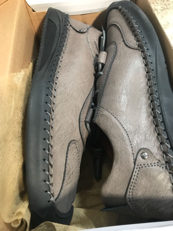 Photo 1 of LUODENGLANG Men’s Leather Casual Shoes Slip On Loafers Slipper Handmade Stitching Outdoor Mens Lace Up Loafers Shoes Walking Driving Shoes Abrasion Resistance 11 6138/Grey