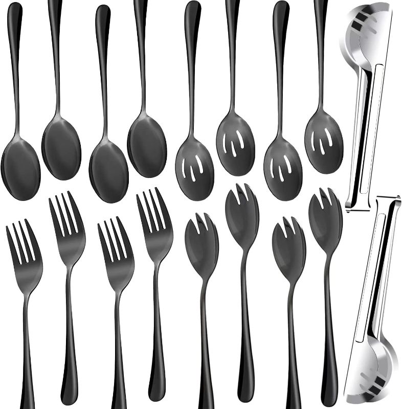 Photo 1 of 18 Pieces Stainless Steel Serving Utensils Set, Large Serving Spoons Serving Forks Serving Tongs Soup Ladle Salad Spoon Buffet Serving Utensils for for Kitchen Party Supply Dishwasher Safe, Black
