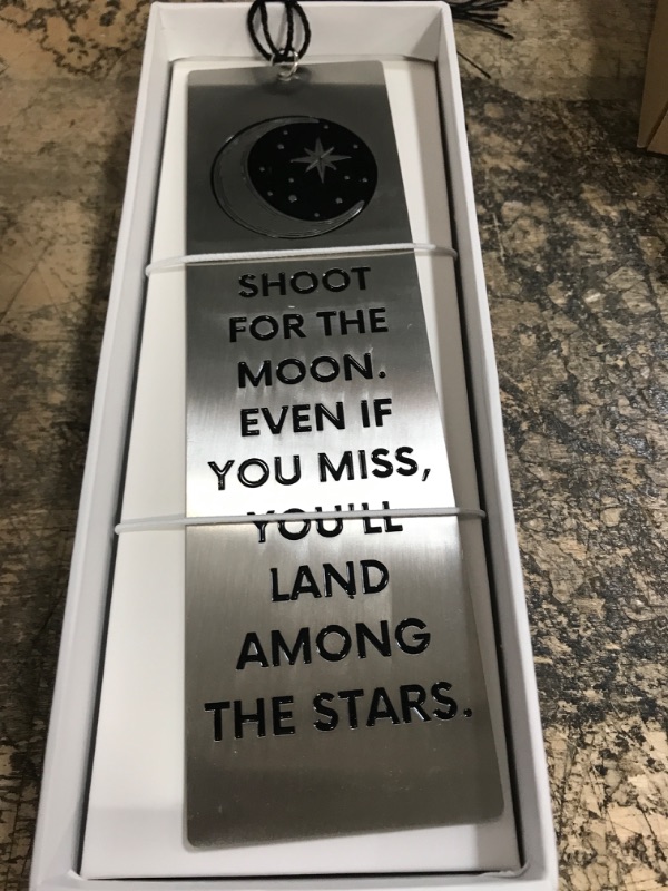 Photo 2 of Shoot for The Moon. Even if You Miss You'll Land Among The Stars. Inspirational Metal Bookmark for Mothers Day, Fathers Day, Kids, Women, Friends, Men, Girls, Boys, and Graduation Teacher Gifts