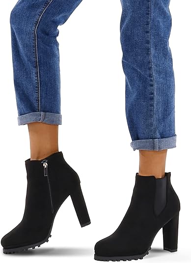 Photo 1 of mysoft Women's Platform Chunky Block Heel Booties High Heel Lug Sole Chelsea Ankle Boots with Side Zippers
size  9.5