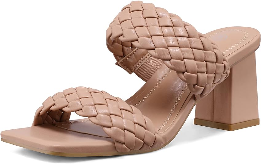 Photo 1 of mysoft Women's Braided Heeled Sandals Strappy Square Open Toe Slip On Mules Chunky Block Heels
size 8.5