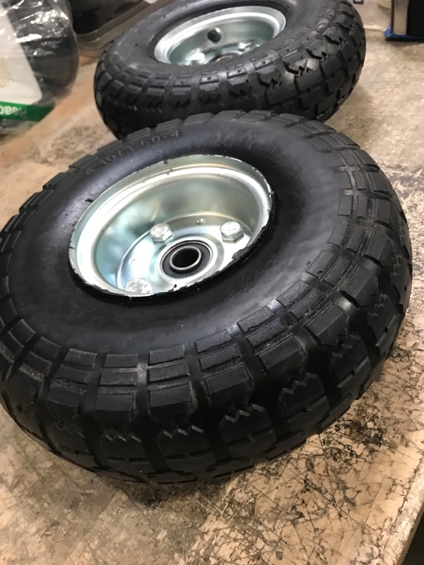 Photo 2 of (2 Pack) AR-PRO 10" Heavy-Duty Replacement Tire and Wheel - 4.10/3.50-4" with 10" Inner Tube, 5/8" Axle Bore Hole, 2.2" Offset Hub and Double Sealed Bearings for Hand Trucks and Gorilla Cart silver