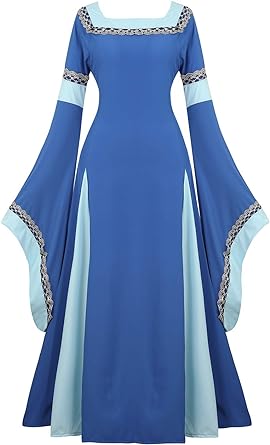 Photo 1 of Medium Blue SIZE XL, JWSOI Irish Renaissance Dress Women Pirate Costume Women Medieval Dress Plus Size Ren Faire Fairy Dress Long Sleeve 