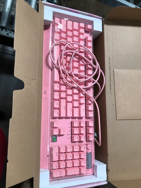 Photo 2 of Razer BlackWidow V3 Mechanical Gaming Keyboard: Green Mechanical Switches - Tactile & Clicky - Chroma RGB Lighting - Compact Form Factor - Programmable Macro Functionality - Quartz Quartz Pink BlackWidow V3 Green Switches - Tactile & Clicky