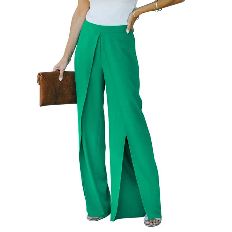 Photo 1 of  Green Medium Koinshha Wide Leg Pants for Women High Waisted Split Casual Summer Palazzo Flowy Loose Elastic Waist Pant Trousers