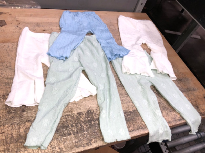 Photo 1 of 5 PK Pale Green, Blue & Bright White Comfortable Flared Textured  Patterned Long PJ Pants Lightweight 