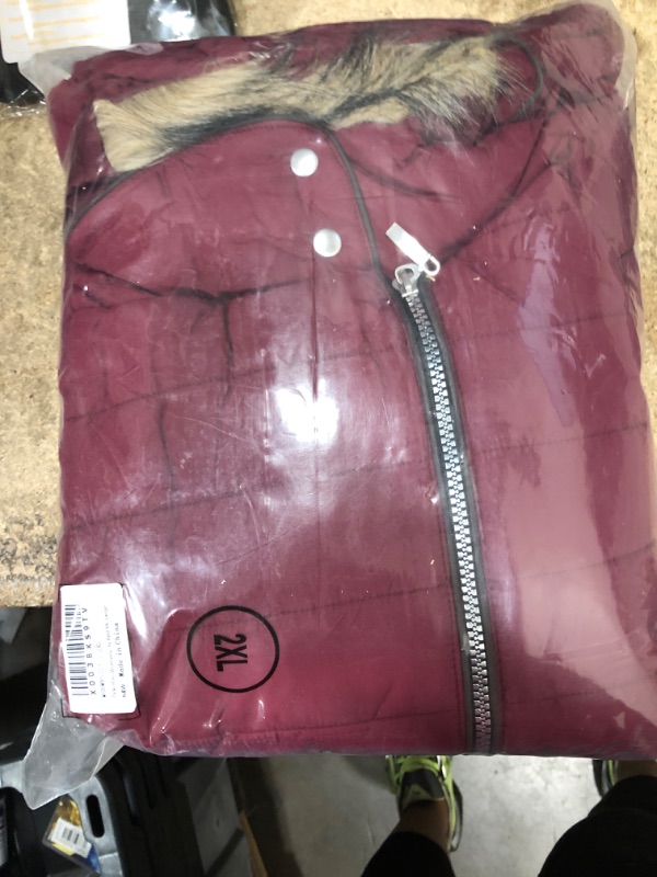 Photo 1 of DOKOTOO PUFFER COAT WITH FAUX FUR HOOD  BURGANDY 2XL 