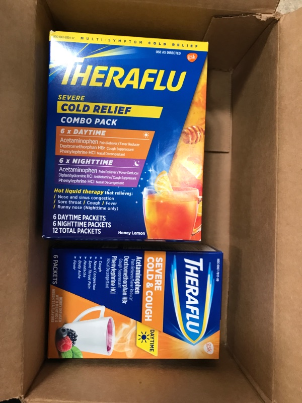 Photo 2 of Theraflu Combo Daytime and Nighttime Severe Cold Relief Honey Lemon Flavor Powder? and Daytime Severe Cold Relief Berry Burst Flavor Powder, ?6 Daytime + 6 Nighttime, and 6 Berry Burst Powder Packets