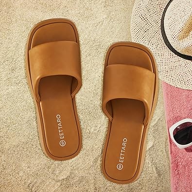 Photo 1 of EETTARO Women's Platform Sandals Square Toe Block Heel Slip-on Slides Fashion Wedge Summer Shoes
 9