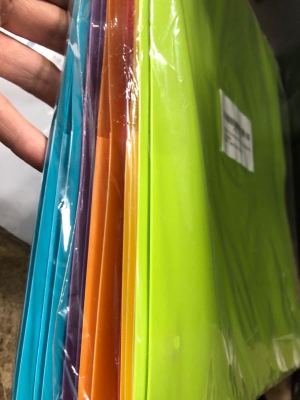 Photo 2 of JISUSU Heavy Duty Plastic Folders with Pockets and Prongs-6Pack?2 Pocket Plastic Folder with Brads, 6 Assorted Colors 3 Prong Pocket Folders with Business Card Slot, Perfect for School, Home, Office 6 pcs Blue?purple,orange ,Red ,Yellow and Green - 6 Colo