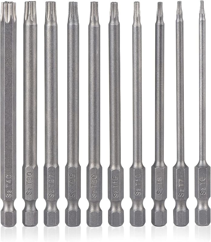 Photo 1 of 10PCS 2.5"/65mm T25 Torx Head Screwdriver Bit Set, 1/4 Inch Hex Shank with Quick Release Slot,S2 Steel Magnetic Security Tamper Proof Star 6 Point Screw Driver Kit Tools
S2 Steel