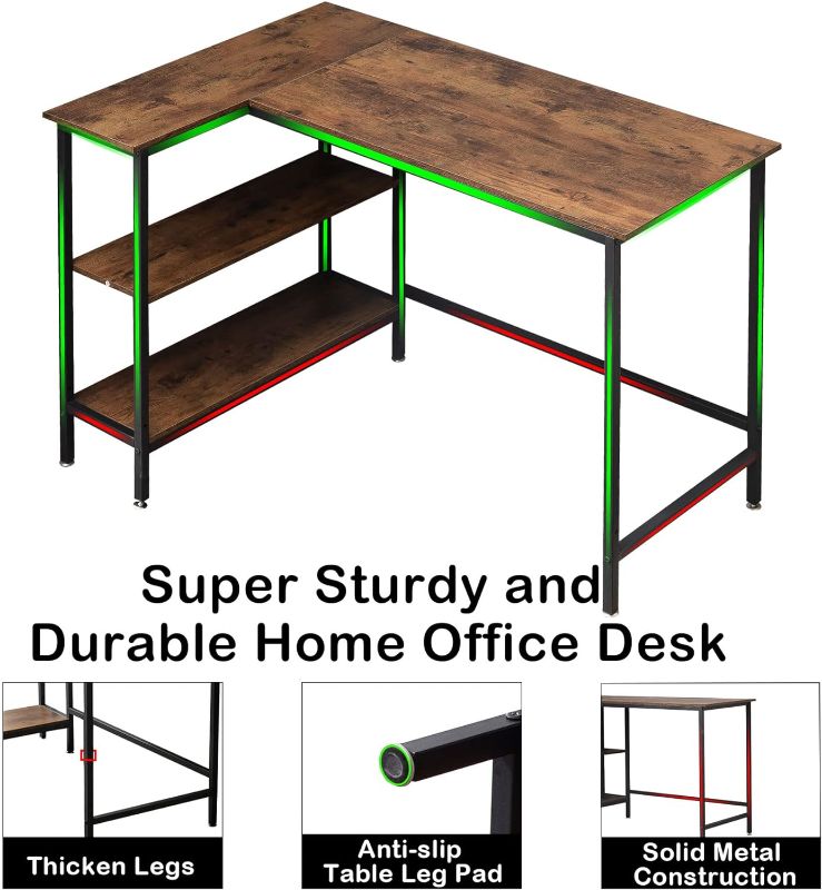 Photo 1 of  L Shaped Desk - 43 Inch Gaming Desk, Computer Corner Desk, Home Office Writing Desk with Shelf, Space-Saving Workstation Table, Modern Simple Wooden Desk, Rustic Brown