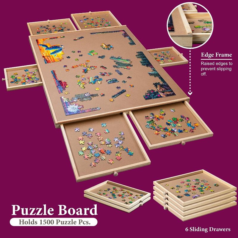 Photo 1 of 1500 Piece Wooden Jigsaw Puzzle Table - 6 Drawers, Puzzle Board | 27” X 35” Jigsaw Puzzle Board Portable - Portable Puzzle Table | for Adults and Kids
