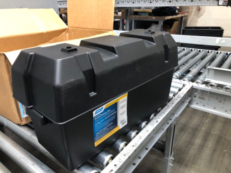 Photo 2 of Camco Heavy Duty Double Battery Box with Straps and Hardware - Group GC2 | Safely Stores RV, Automotive, and Marine Batteries | Measures Inside 21-1/2" x 7-3/8" x 11-3/16" | (55375) Frustration Free Packaging Double Battery Box