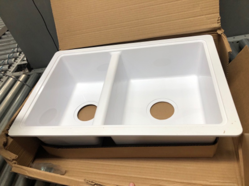 Photo 2 of Lippert RV Double Kitchen Galley Sink - 25" x 17" x 6.6" White ABS Plastic for 5th Wheel, Travel Trailer, Camper