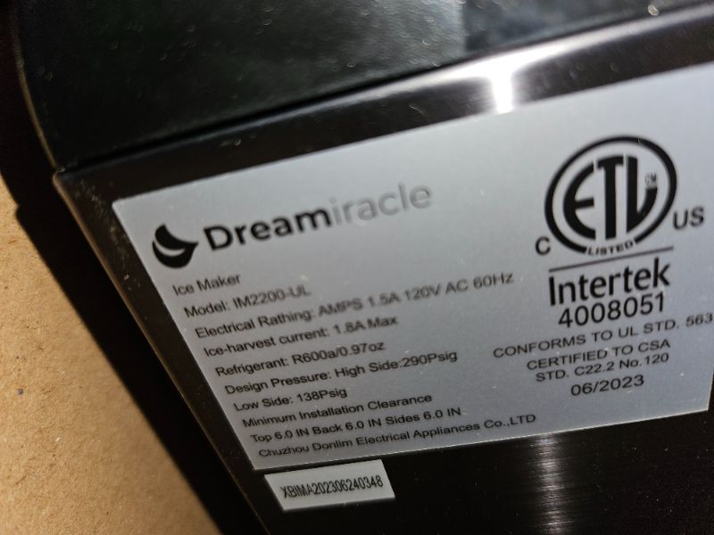 Photo 9 of (SEE NOTES) Dreamiracle Ice Maker Intertek 4008051 model#im2200-ul 