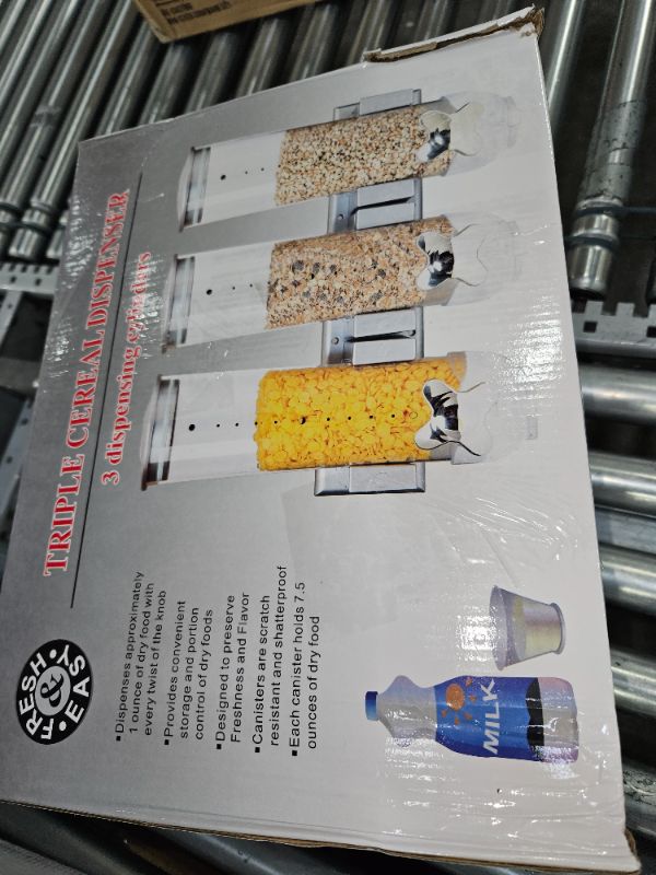 Photo 1 of (MINOR DAMAGE & MISSING PARTS) Cereal Dispensers, Triple Set Fresh & Easy Brand 6 Dispensing Cylinders Total 