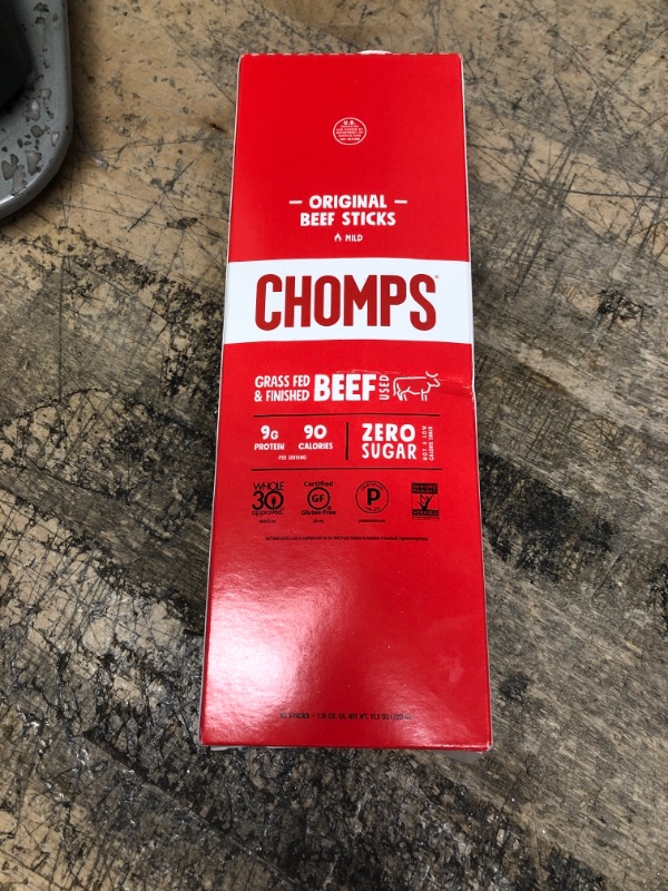 Photo 1 of *CHOMPS Grass Fed Beef Jerky Meat Snack Sticks, Keto, Whole30 Approved, Paleo, Low Carb, High Protein, Gluten Free, Sugar Free, Non-GMO, Nitrate Free, 90 Calories 1.15 Oz, Original Beef 10 Pack Original Beef - 10ct.