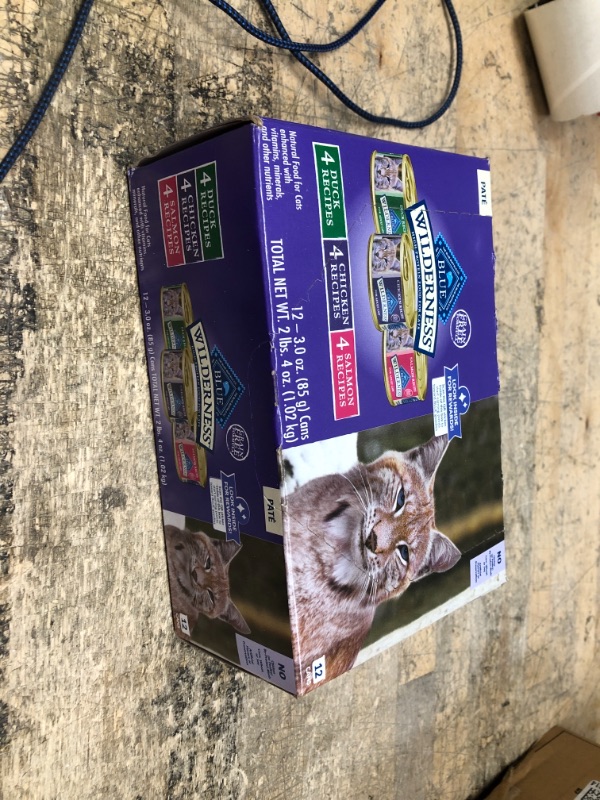 Photo 2 of *12/26/2025* Blue Buffalo Wilderness High Protein, Natural Adult Pate Wet Cat Food Variety Pack, Chicken, Salmon, Duck 3-oz Cans (12 Count- 4 of Each Flavor) 3 Oz. (12 Count- 4 of Each Flavor)