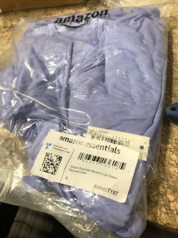 Photo 1 of Amazon Essentials Women's Cap-Sleeve Faux-Wrap Dress Rayon Blend Soft Violet Medium