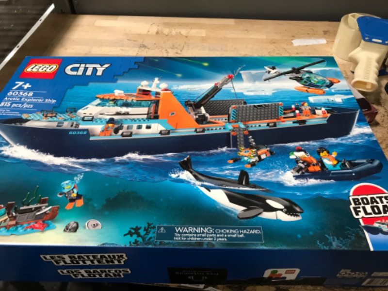 Photo 2 of LEGO City Arctic Explorer Ship 60368 Building Toy Set, Fun Toy Gift for 7 Year Old Boys and Girls, with a Floatable Boat, Helicopter, Dinghy, ROV Sub, Viking Shipwreck, 7 Minifigures and an Orca