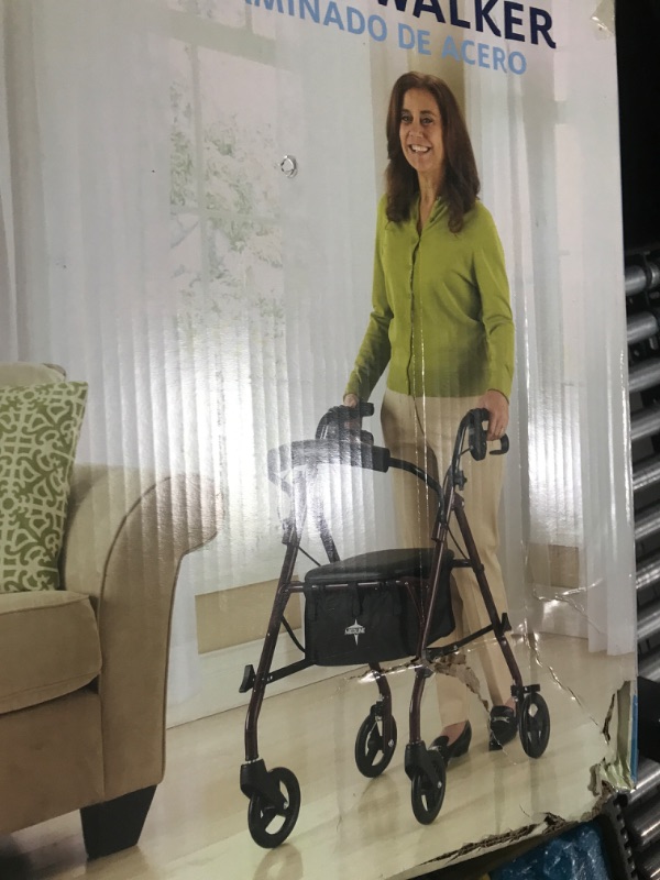 Photo 1 of ***Parts Only***Medline Rollator Walker with Seat, Steel Rolling Walker with 6-inch Wheels Supports up to 350 lbs, Medical Walker, Burgundy