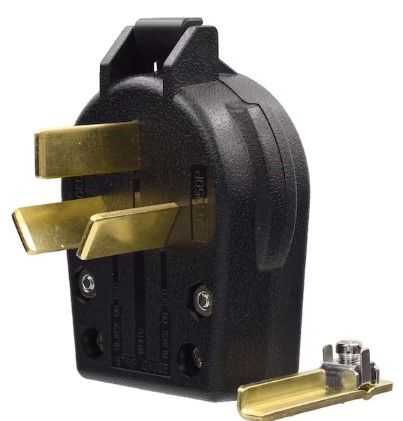 Photo 1 of 30 Amp/50 Amp 125/250-Volt 3-Pole/3-Wire NEMA 10-30P/10-50P Non-Grounded Straight Blade Angle Plug, Black
