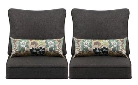 Photo 1 of 24 in. x 24 in. Outdoor Deep Seating Lounge Chair Cushion in Charcoal (Set of 6) (2 Back 2 Seater 2 Pillow)
