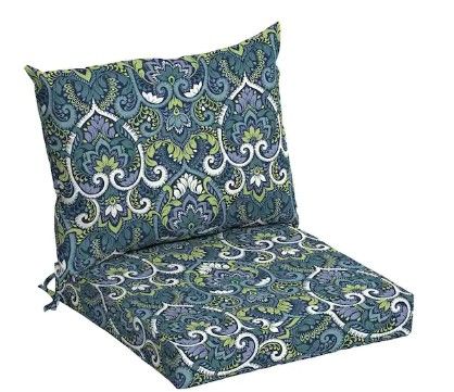 Photo 1 of 21 in. x 21 in. Sapphire Aurora Blue Damask Outdoor Dining Chair Cushion
