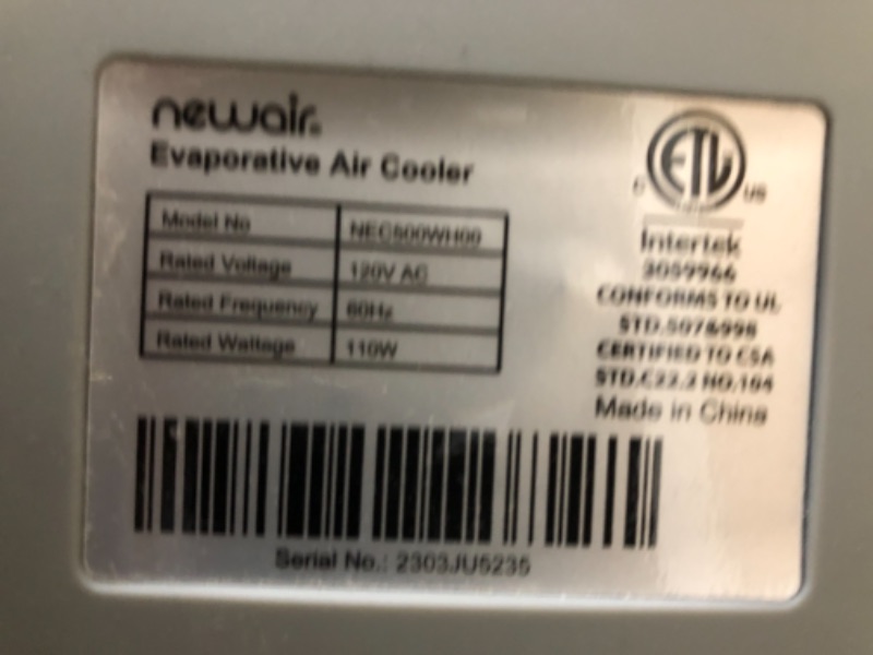 Photo 3 of ***DAMAGED - USED AND DIRTY - SEE NOTES***
NewAir Evaporative Air Cooler and Portable Cooling Fan in White NEC500SI00