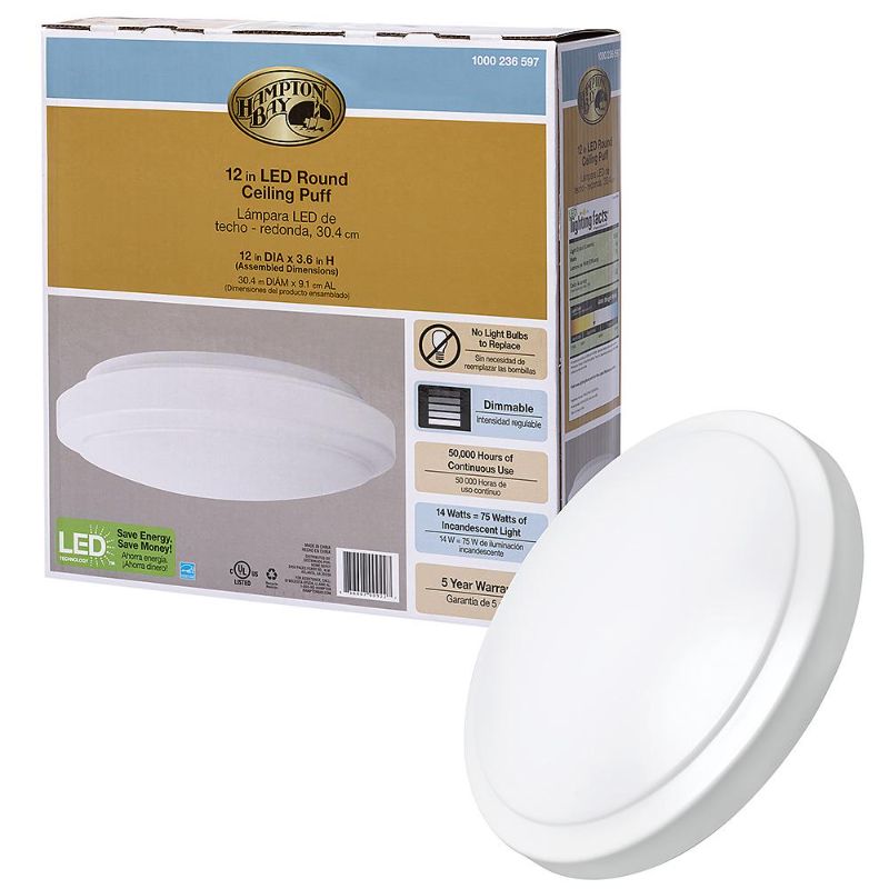 Photo 1 of Commercial Electric 12 in. Round LED Flush Mount Light Pantry Laundry Closet Light 1000 Lumens Dimmable 4000K Bright White
