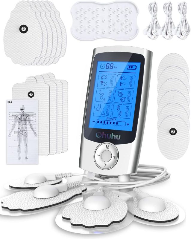 Photo 1 of **DID NOT POWER ON***
Ohuhu Tens Unit Muscle Stimulator: 24 Modes Rechargeable Tens Stimulator Machine - 16 Pads Electric EMS Unit Massager Acupoint Map Included for Back Shoulder Legs Pain Relief Gift - Silver
