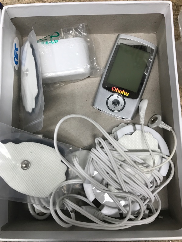 Photo 2 of **DID NOT POWER ON***
Ohuhu Tens Unit Muscle Stimulator: 24 Modes Rechargeable Tens Stimulator Machine - 16 Pads Electric EMS Unit Massager Acupoint Map Included for Back Shoulder Legs Pain Relief Gift - Silver

