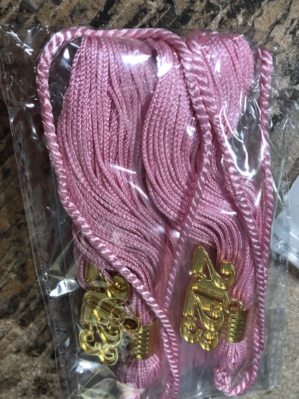 Photo 2 of 2023 Graduation Cap Tassel Charm 2 PCS Tassels for Graduation Cap 2023 Soft Silky Tassel Accessories for Graduate Hats Parties Ceremonies Souvenir Gold Charms 9" PINK GOLD