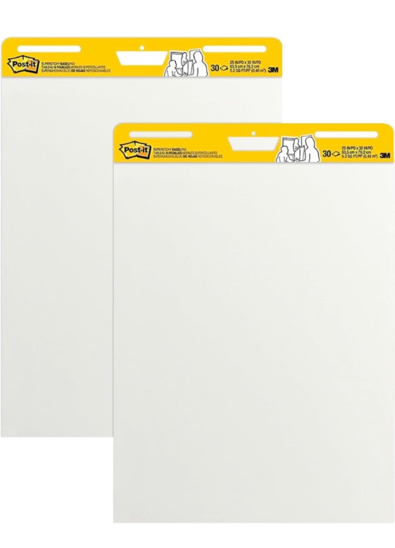 Photo 1 of Post-it Super Sticky Easel Pad, 25 in x 30 in, White, 30 Sheets/Pad, 2 Pad/Pack, Large White Premium Self Stick Flip Chart Paper, Super Sticking Power (559)