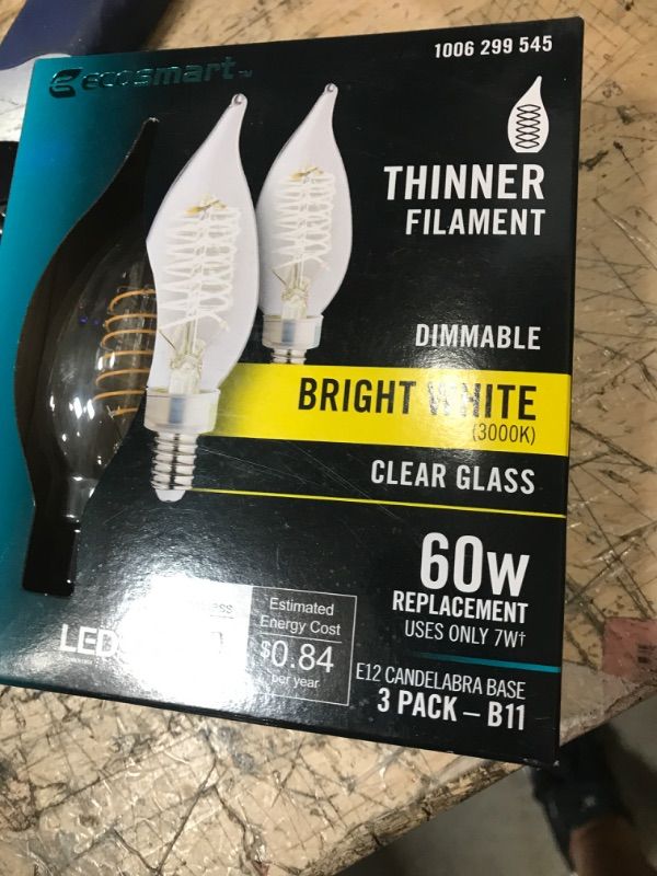 Photo 2 of 60-Watt Equivalent BA11 Dimmable E12 Candelabra Fine Bendy Filament LED Vintage Edison Light Bulb Bright White (3-Pack)