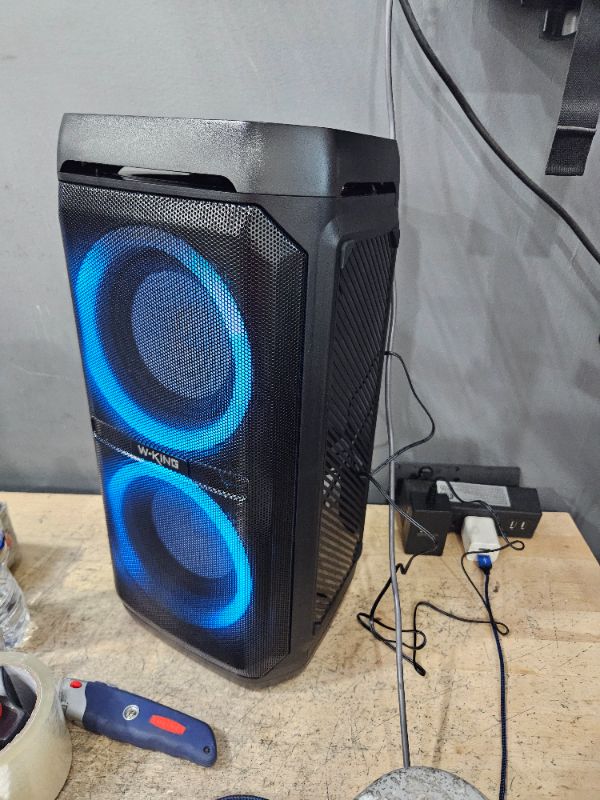 Photo 2 of W-KING 100W Bluetooth Speakers V5.3, IPX6 Waterproof Portable Loud Speaker with Deep Bass/110dB Huge Sound/DSP, Karaoke Outdoor Boombox with Lights/Mic & Guitar Port/Echo/USB Port/EQ/Adapter Included1