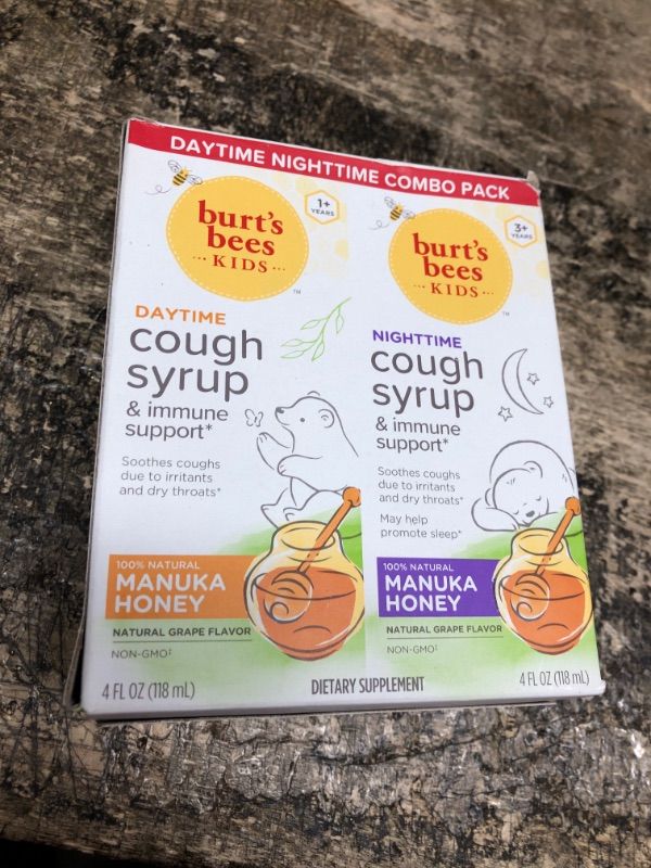 Photo 2 of *2/2024* Burt's Bees Kids Daytime and Nighttime Cough Syrup and Immune Support, Natural Grape Flavor, Dietary Supplement, 8 Fl Oz