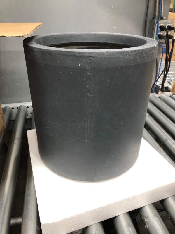 Photo 2 of Kante 12.6" Dia Concrete Outdoor Modern Cylindrical Planters, Charcoal Charcoal 12.6" Dia Solid